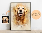 Personalized Digital Pet Portraits from photo, Custom Dog and Cat painting gift memorial decorative wall art.