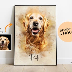 Personalized Digital Pet Portraits from photo, Custom Dog and Cat painting gift memorial decorative wall art.