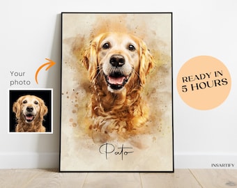 Personalized Digital Pet Portraits from photo, Custom Dog and Cat painting gift memorial decorative wall art.