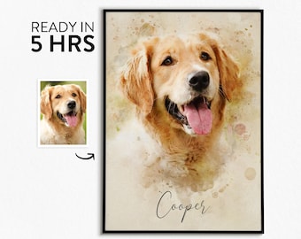 Custom Watercolor Pet Portrait: Personalized Dog, Cat Memorial Art