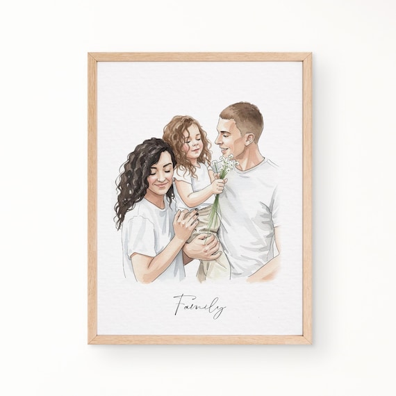 Custom Hand-Drawn Painting from photo, Custom Watercolor Family Portrait from photo, Personalized Mother Father gift, Gift from Daugther