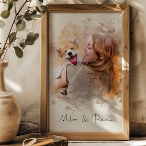 Personalized Digital Pet Portraits from photo, Custom Dog and Cat painting gift memorial decorative wall art.