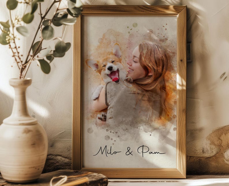 Personalized Digital Pet Portraits from photo, Custom Dog and Cat painting gift memorial decorative wall art.
