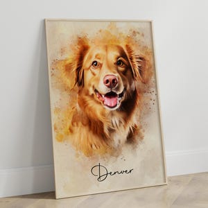 Personalized Digital Pet Portraits from photo, Custom Dog and Cat painting gift memorial decorative wall art.
