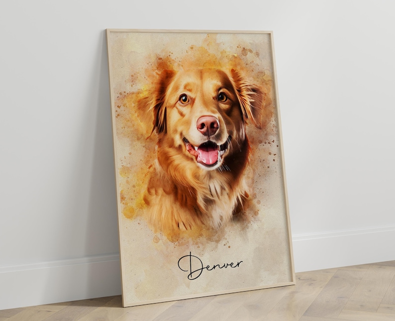 Personalized Digital Pet Portraits from photo, Custom Dog and Cat painting gift memorial decorative wall art.