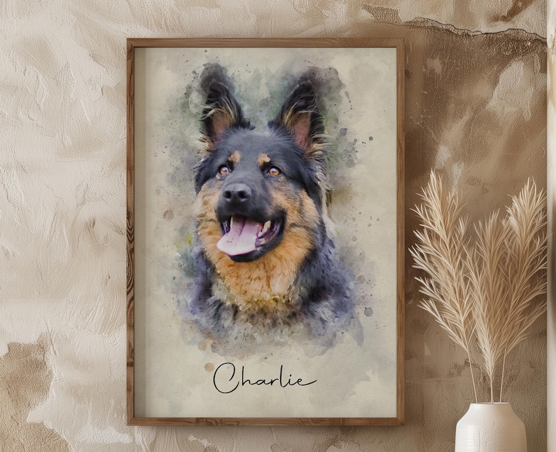 Personalized Digital Pet Portraits from photo, Custom Dog and Cat painting gift memorial decorative wall art.