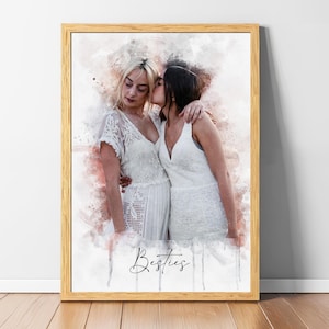 Custom couple portrait from photo in elegant watercolor painting style, unique handmade art print perfect for wedding, anniversary, or engagement gift for him