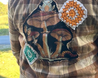 Bleached Upcycled Flannel, Cottage Core