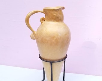 Paper Mache Pitcher: Handsculpted Papier Mache with Stand, Etruscan Spring