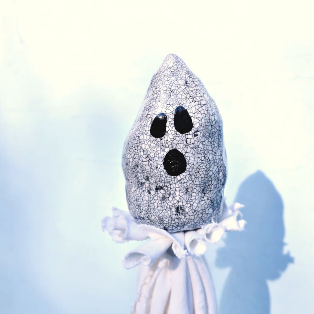 Paper Mache Ghost Stick Puppet With Salvaged Fiber Haunting Etsy