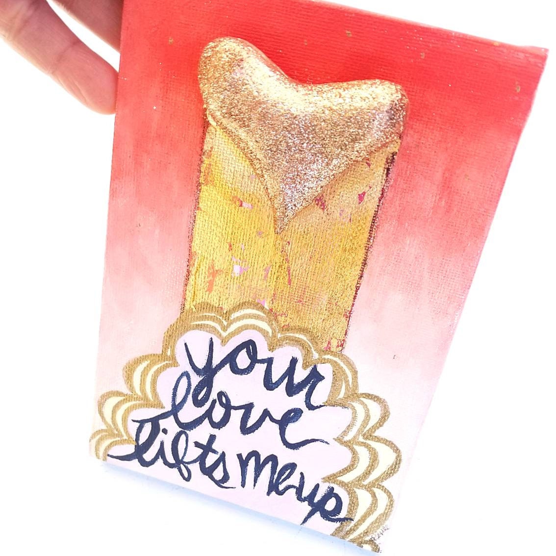 Greeting Art, Mini Paper Mache Heart Painting With Phrase: Your Love