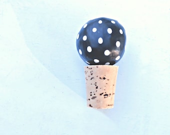 Bottle Stopper, Polka Dot Paper Mache Ball on Cork: Piper