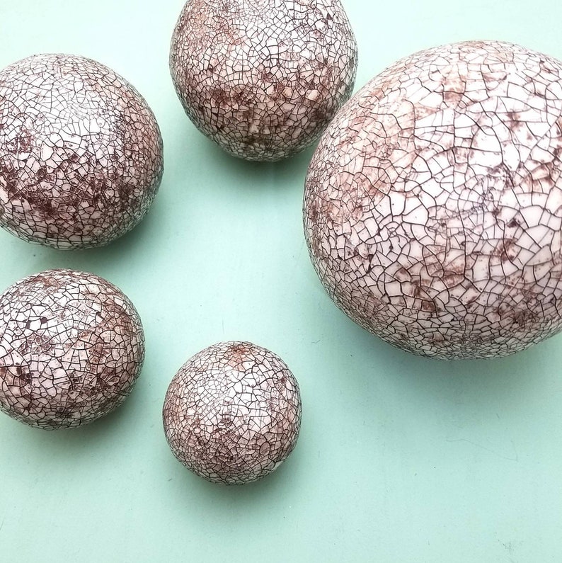 Paper Mache Balls: Rustic Decorative Recycled Paper Nesting Spheres Set of Five in Crackled Cream READY to SHIP image 2