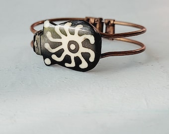 Rustic Copper Hinge Cuff with Batik Bone Accent: Adina