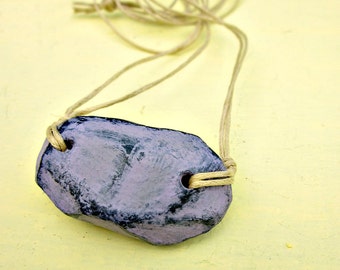 Purple Papier Mache Nugget Pendant on Cotton Cord Necklace: Quarry