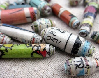 Paper Beads: Recycled Paper Beads Limited Edition 30 pcs, Whole Whirld Funnies Assortment MADE TO ORDER