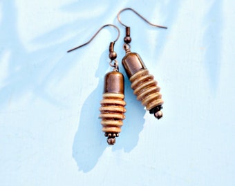 Earrings, Rustic Wood and Copper Dangles: Hannah