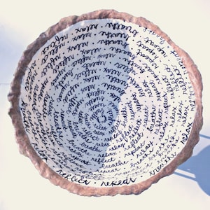 Bowl with Words, Big Paper Mache Decor Accent on Stand: Mantra