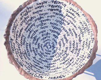 Bowl with Words, Big Paper Mache Decor Accent on Stand: Mantra