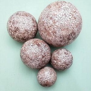 Paper Mache Balls: Rustic Decorative Recycled Paper Nesting Spheres Set of Five in Crackled Cream READY to SHIP image 3