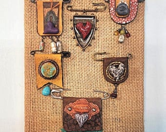 Rustic Leather Art Pin: Eclectic Brooch - Shipley Series 1