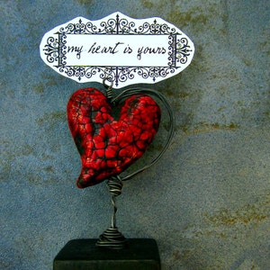 Paper Mache Keepsake: Miniature Tabletop Papier Mache Heart Note & Photo Holder, My Heart is Yours MADE to ORDER image 1