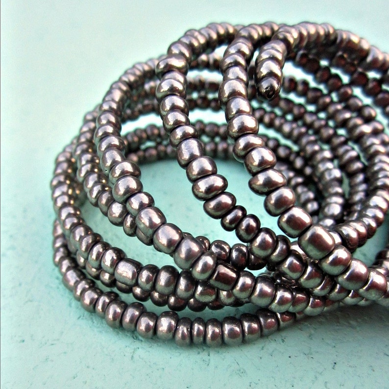 Wide Beaded Dark Silver Adjustable Memory Wire Cuff Bracelet image 2