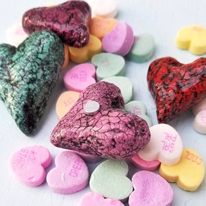 Paper Mache Heart Magnet Set, Collection of Four Crackle Finish Home and Office Accents: Terry image 4