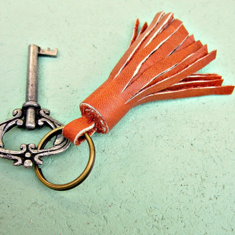 Purse Embellishment Salvaged Orange Leather Vagabond Chunky Keyring Accessories Keychains & alphafarming.com