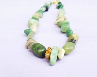 Chunky Green Stone Necklace with Vintage Clasp: Emerald City