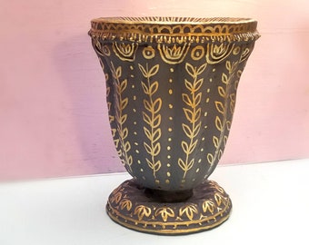 Decorative Paper Mache Vase, Gray and Gold Urn: Wheat WAS 58.00