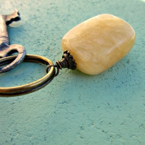 Rustic Brass Keyring or Purse Charm with Stone Accent: Buttercup