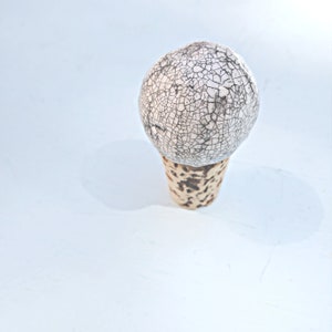 Bottle Stopper, Rustic White Crackled Paper Mache Ball on Cork: Hayden image 4