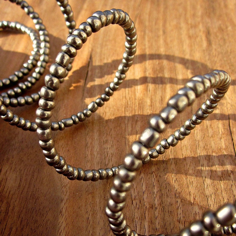 Wide Beaded Dark Silver Adjustable Memory Wire Cuff Bracelet image 3