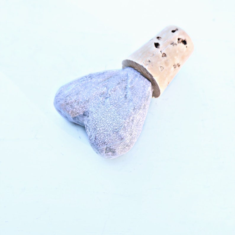Bottle Stopper, Rustic Lavender Paper Mache Heart on Cork: Kimberlee image 2