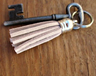 Mini Silver Keyring or Purse Charm with Suede Tassel Accent in Your Color Choice: Couture