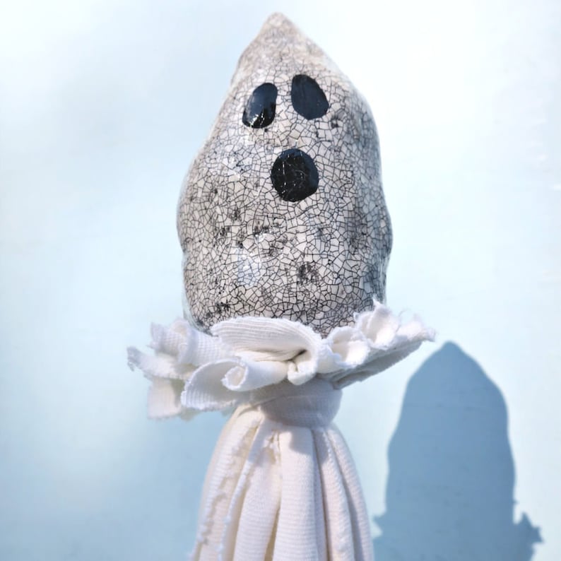 Paper Mache Ghost Stick Puppet With Salvaged Fiber Haunting Etsy