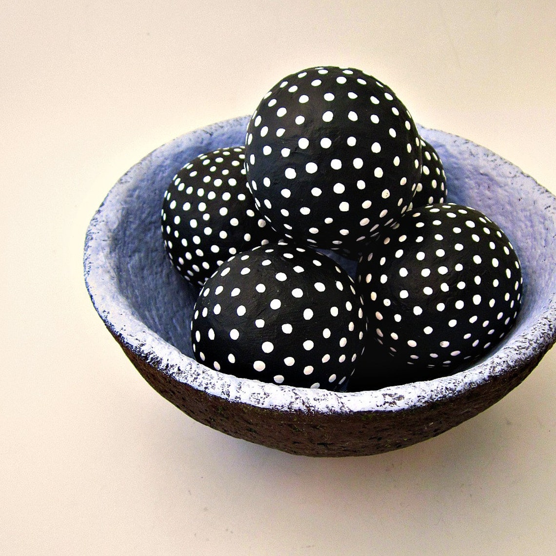 Decorative Paper Mache Accent Balls Set of Five Black Polka Etsy