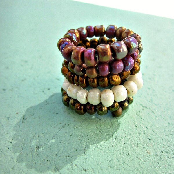 Chunky Glass Beaded Adjustable Stackable Memory Wire Wrap Rings, Choose Your Color: Babylon