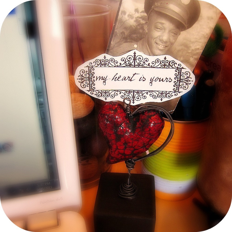 Paper Mache Keepsake: Miniature Tabletop Papier Mache Heart Note & Photo Holder, My Heart is Yours MADE to ORDER image 4