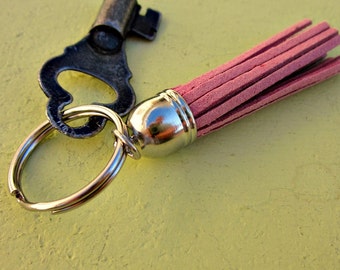 Classic Silver Keyring or Purse Charm with Suede Tassel Accent in Your Color Choice: Preppie WAS 7.00