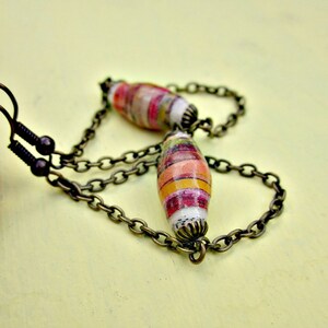 Rustic Brass Chain Chandelier Dangle Earrings featuring Orange Salvaged Paper Beads: Rhett image 4