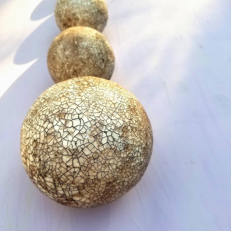 Paper Mache Balls: Rustic Decorative Recycled Paper Nesting Spheres Set of Five in Crackled Cream READY to SHIP image 4