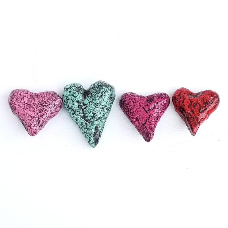 Paper Mache Heart Magnet Set, Collection of Four Crackle Finish Home and Office Accents: Terry image 1