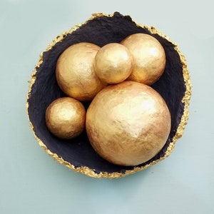 Paper Mache Balls: Rustic Papier Mache Decorative Nesting Accent Spheres Set of Five in Rustic Gold MADE TO ORDER