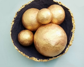 Paper Mache Balls: Rustic Papier Mache Decorative Nesting Accent Spheres Set of Five in Rustic Gold MADE TO ORDER