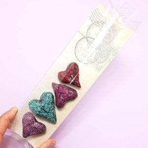 Paper Mache Heart Magnet Set, Collection of Four Crackle Finish Home and Office Accents: Terry image 6