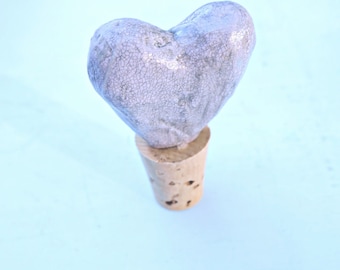 Bottle Stopper, Rustic Lavender Paper Mache Heart on Cork: Kimberlee