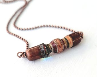 Salvaged Paper and Rustic Copper Ball Chain Necklace: Epoch