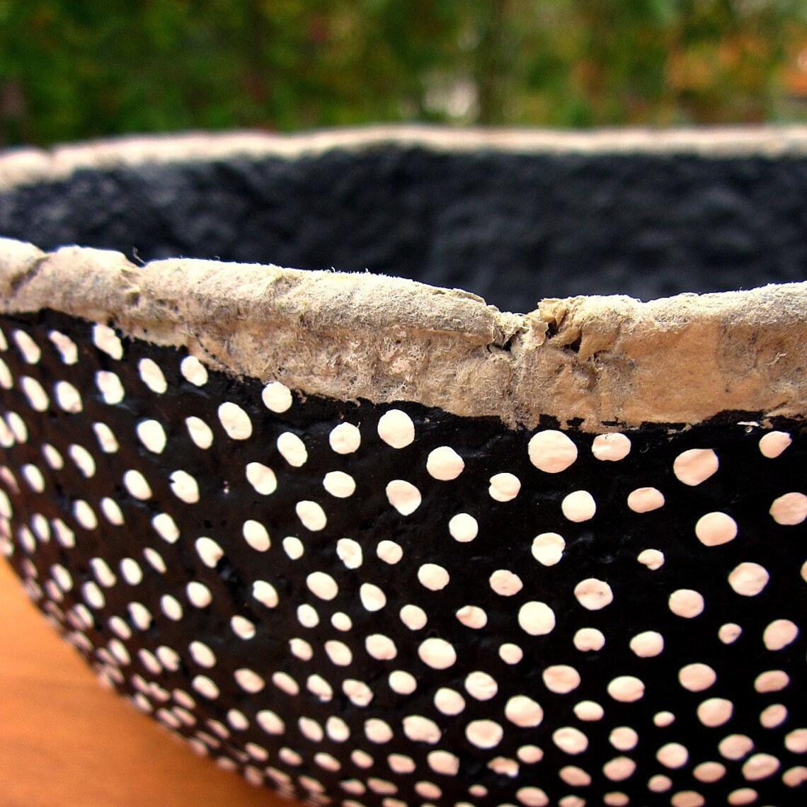 Paper Mache Bowl Handmade Recycled Black and White Polka Dot Etsy